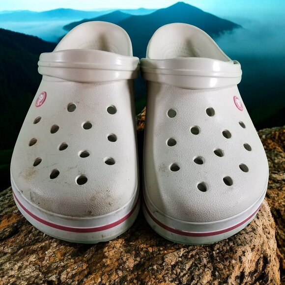 Crocs Men's 9 Women's 11 Beige Slip On Comfort Sandals Shoes 12440 - Picture 3 of 8